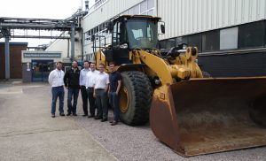 Pictured at Caterpillar’s Europe Research and Development Centre in Peterborough are (l-r) Ryan Maughan, AVID managing director; Dr Thanos Alexakis, AVID lead engineer; Chris Lee, Caterpillar project manager; Dr Richard Fairchild, AVID engineering director; Guy Blundell, Caterpillar research manager and Dr Antonis Dris, Caterpillar senior research engineer. 