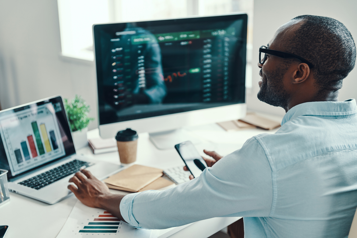 Investor working in office