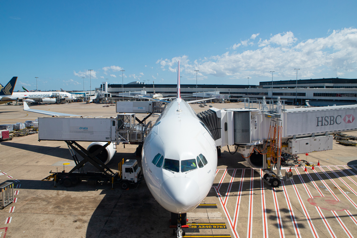 Qantas Airbus A330 loading at Sydney International Airport