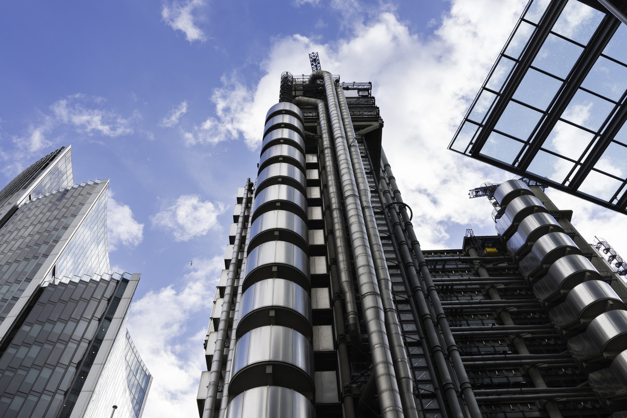 The Lloyd's building and other skyscrapers in the City of London