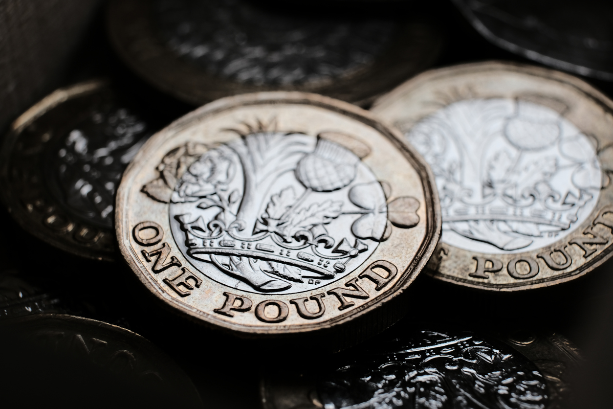 Pound coins laid over each other