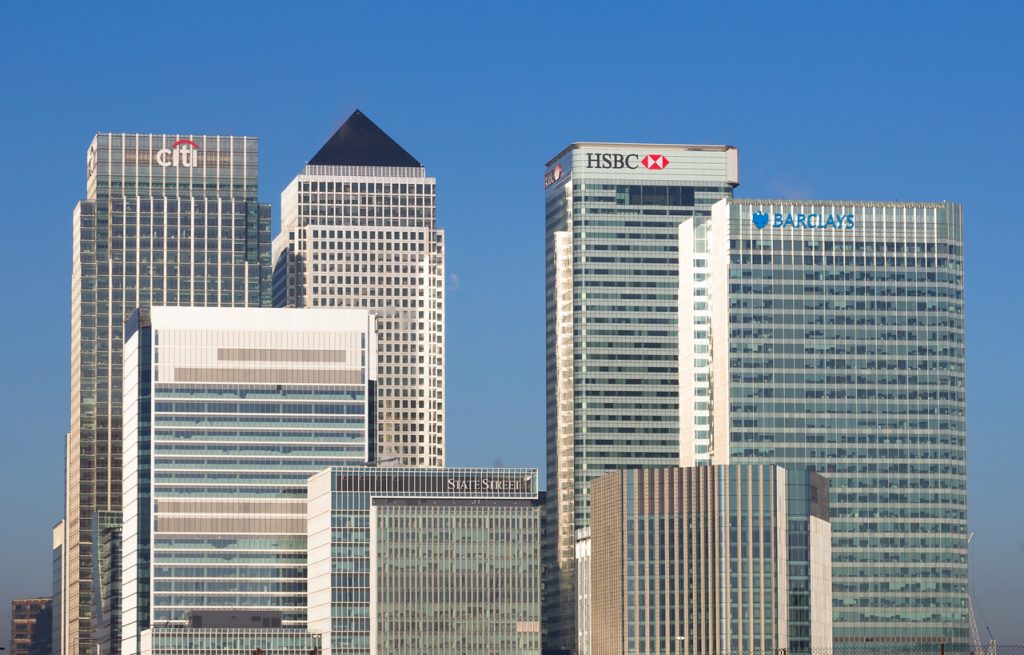 Canary Wharf banks on a clear day