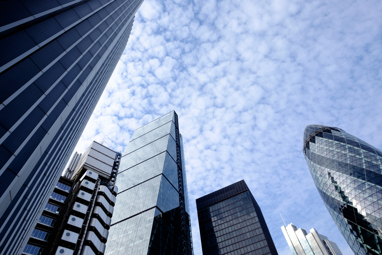 Ground view of skyscrapers in London