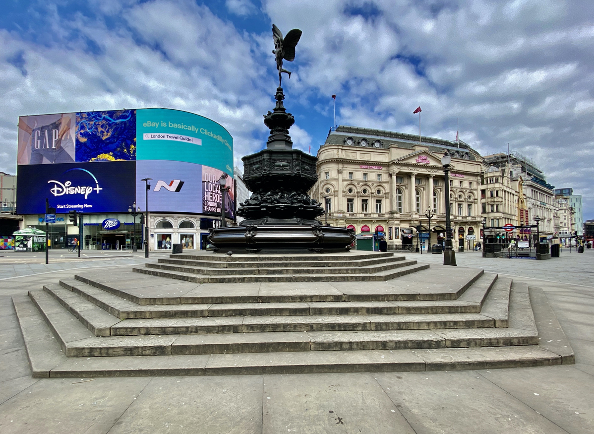 Piccadilly Circus empty in lockdown