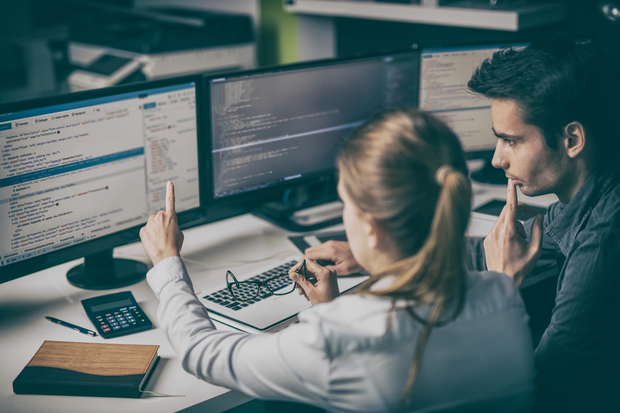 Two programmers developing fintech
