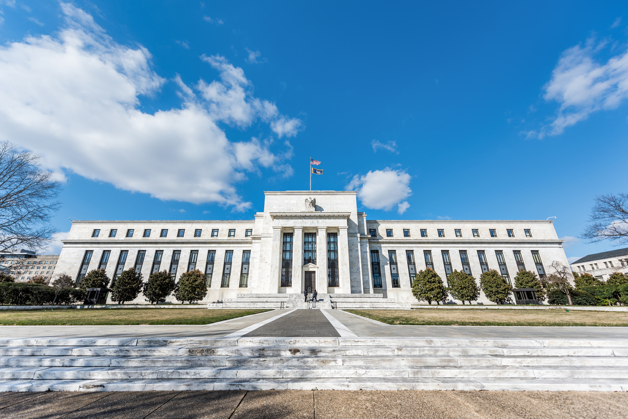 US Federal Reserve under a blue sky