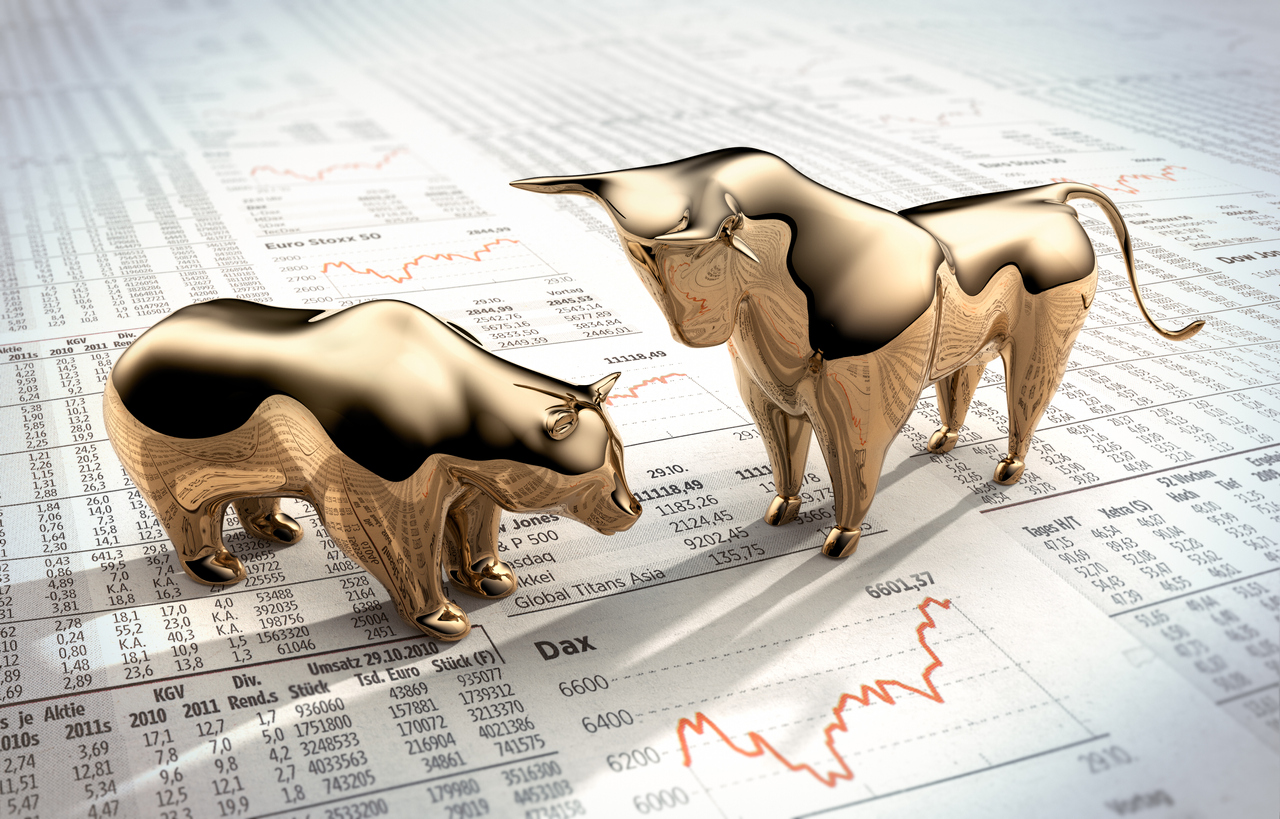 Concept of bull and bear on stock market prices
