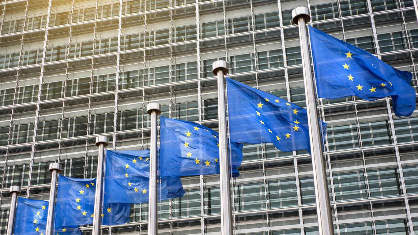 EU flags in front of the Berlaymont building, Brussels