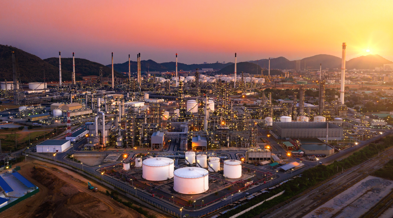 Oil refinery in Saudi Arabia at sunset