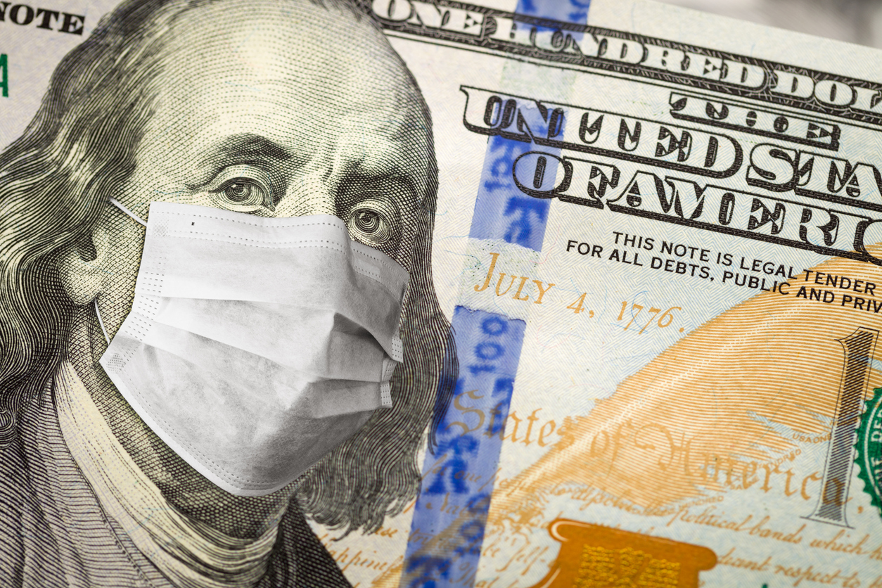 100 dollar bill with face mask