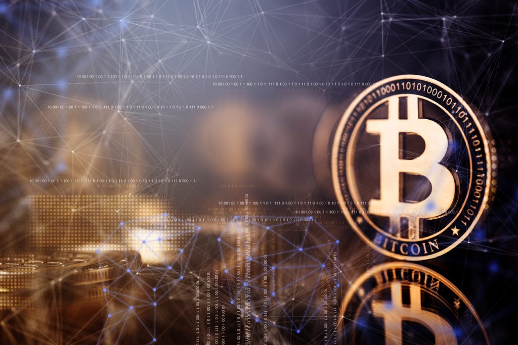Concept of Bitcoin trading through the blockchain