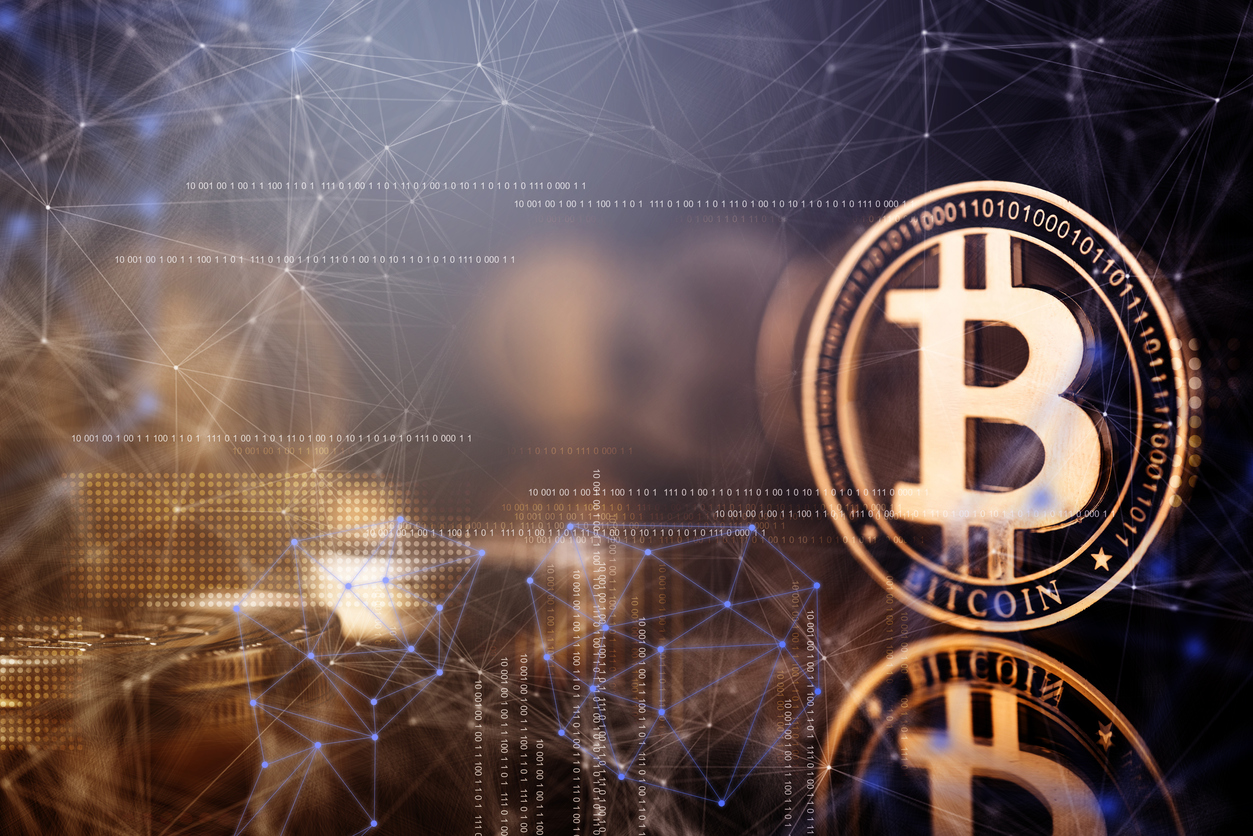 Concept of Bitcoin trading through the blockchain