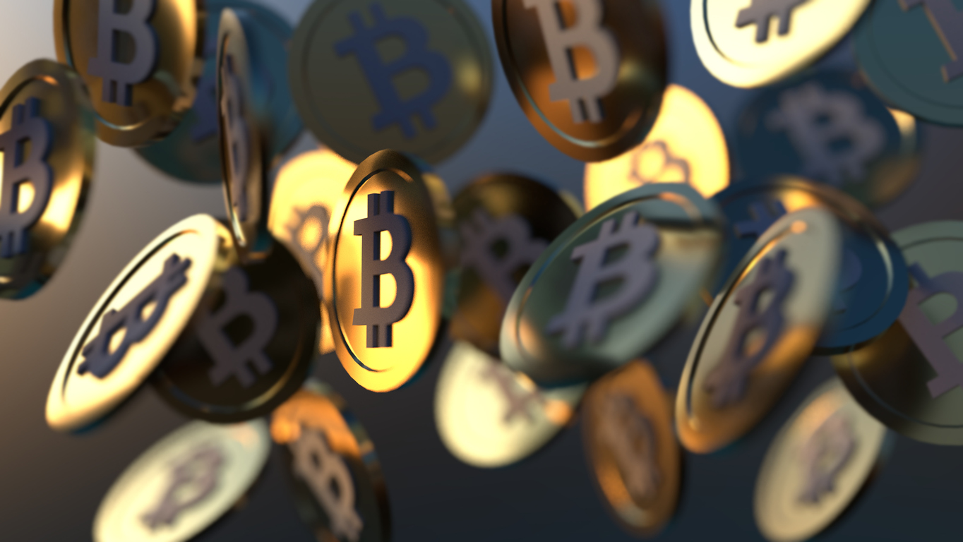 Concept of Bitcoins falling from the sky