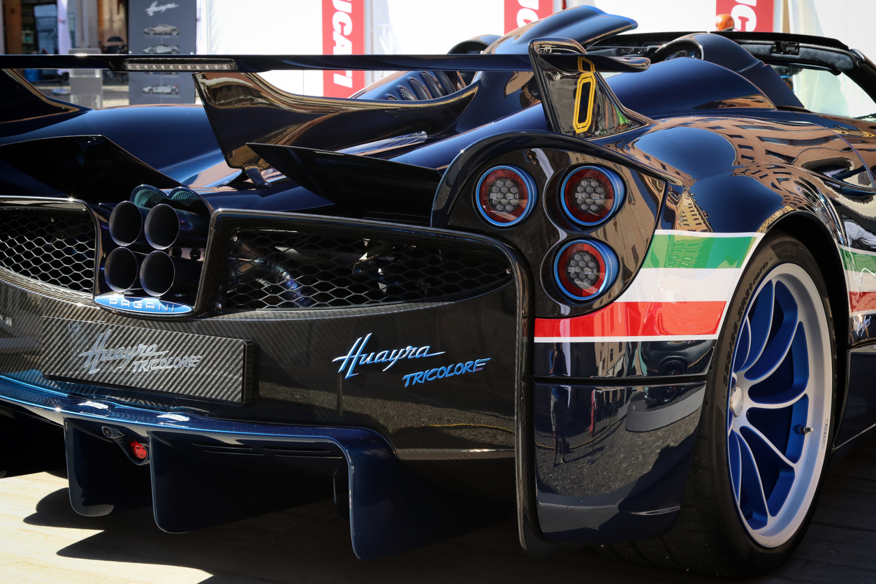 Pagani Huayra Tricolore sport car, back side detail