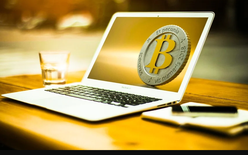 Bitcoin on laptop screen