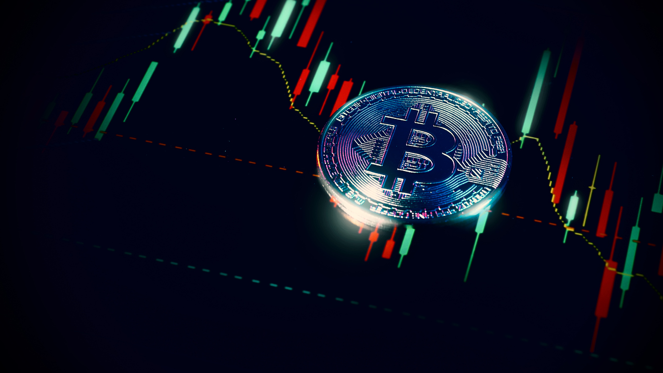 Cryptocurrency Bitcoin and Stock market graph.