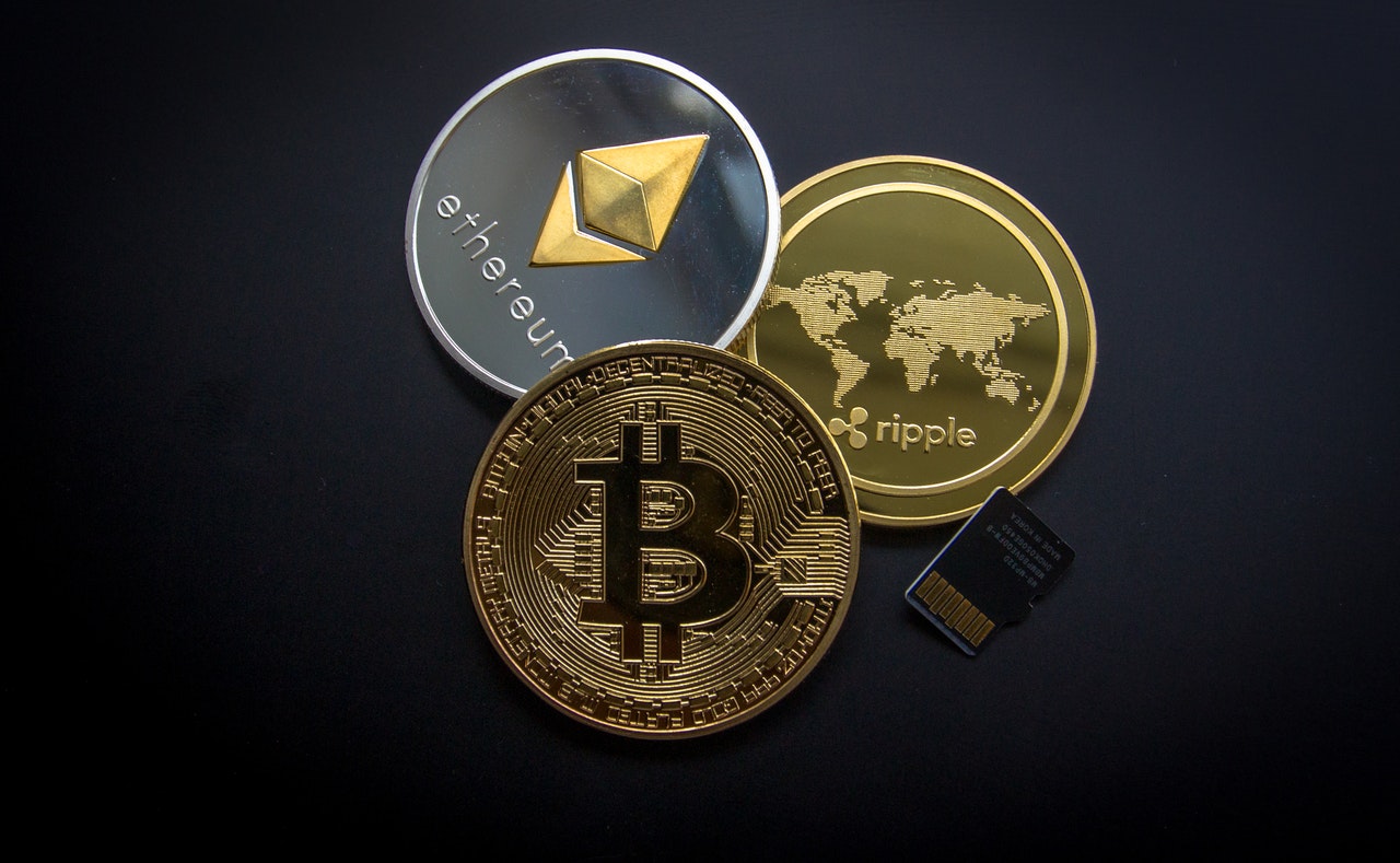 Cryptocurrency against black background