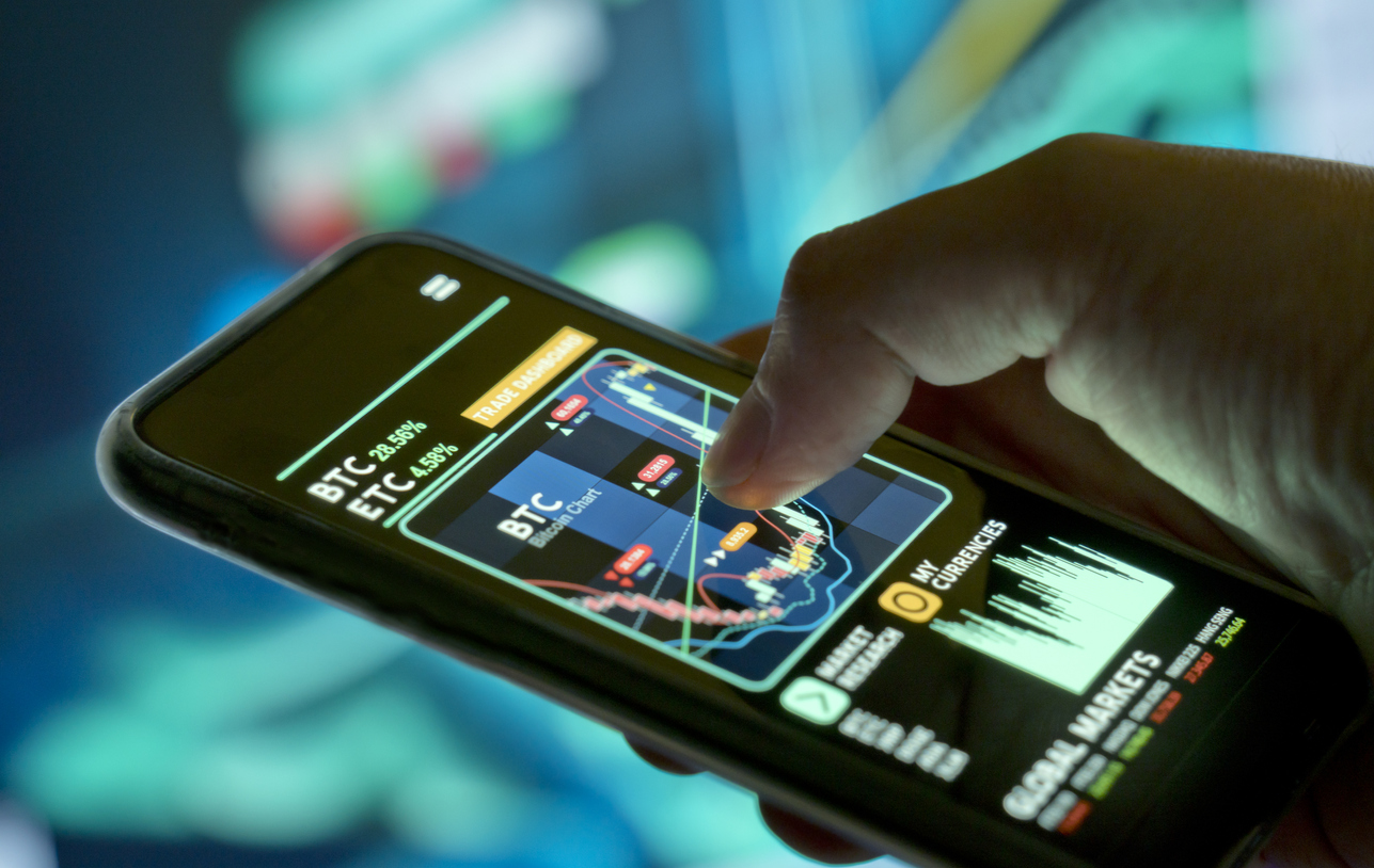 Investment app open on smart phone