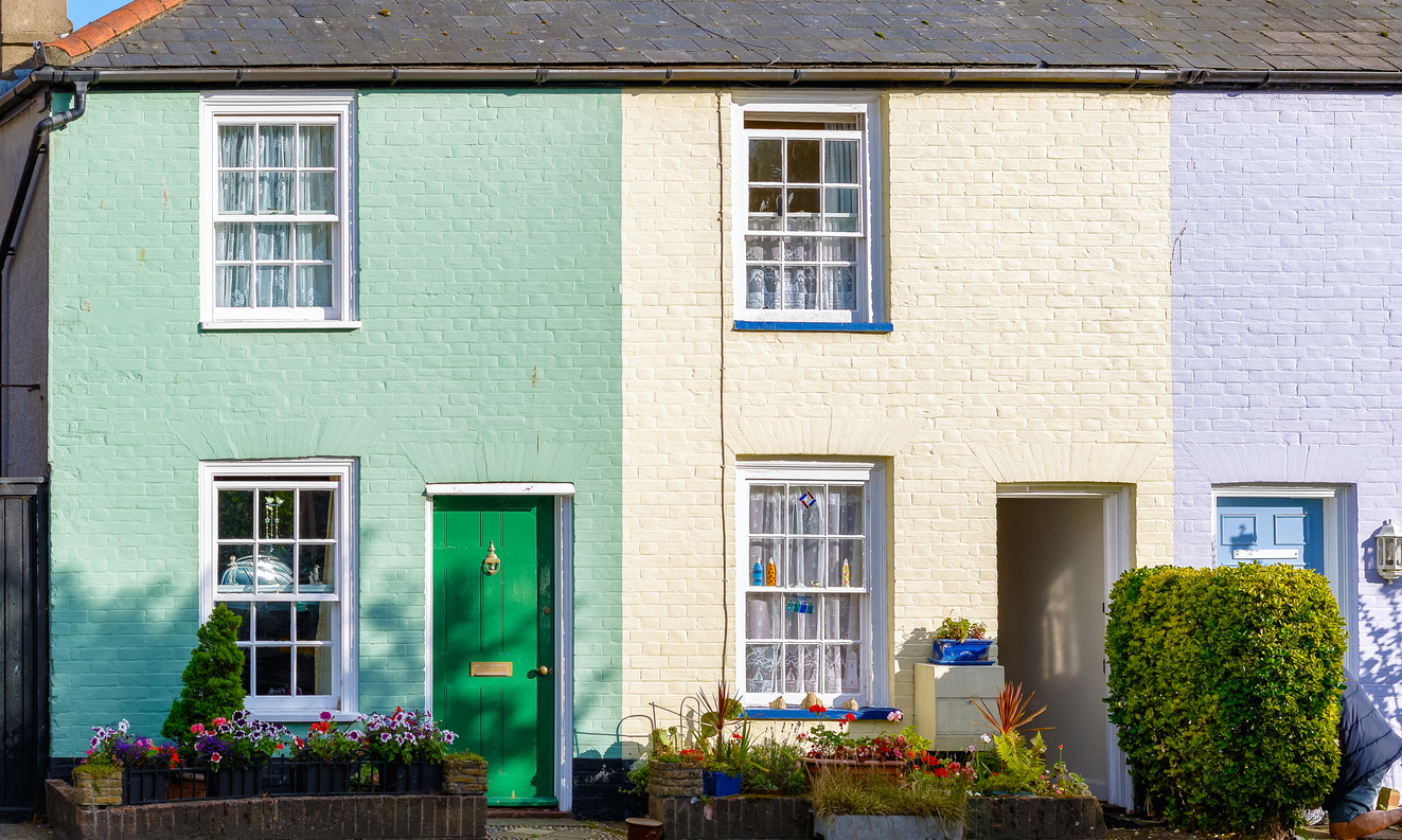 Colourful terraced houses in the popular seaside town Southwold of the UK