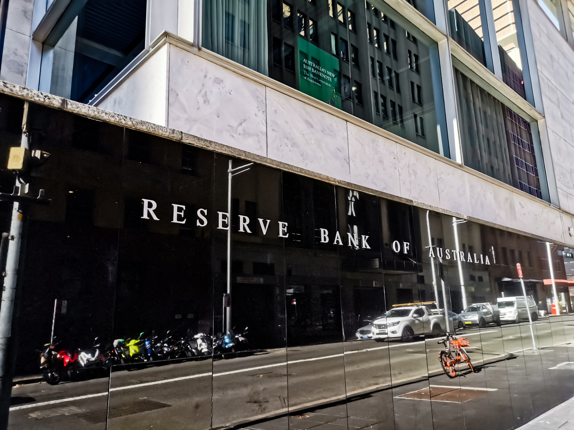 Reserve Bank of Australia name on black granite wall in Sydney Australia