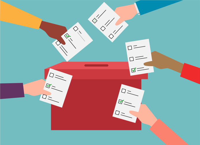different people voting. democratic election. vector illustration
