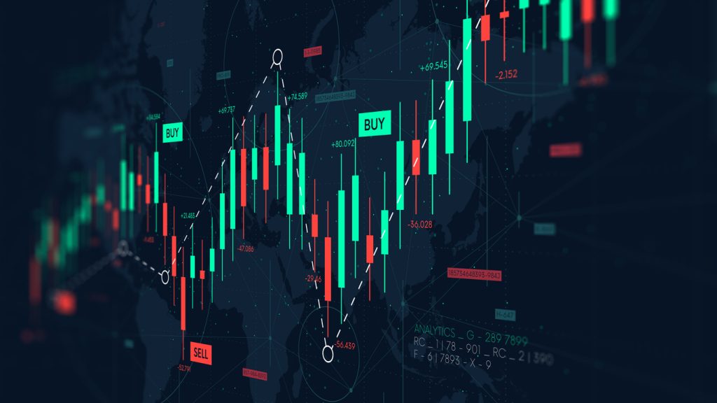 dashboard graph of forex statistics, business and financial analytics, profit and cost rate, monitor screen in perspective