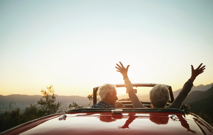 shot of a joyful senior couple enjoying a road trip