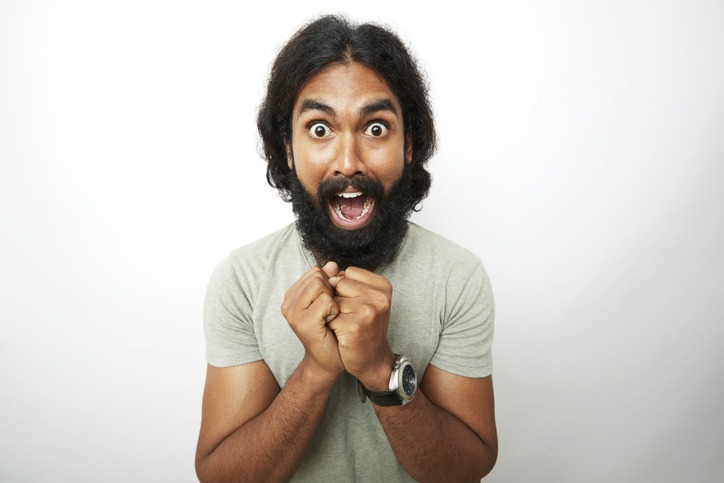 screaming bearded young man portrait