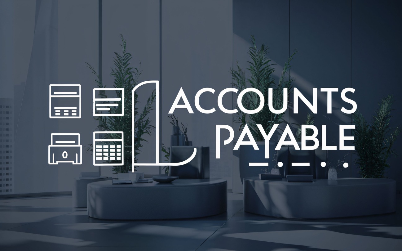 ai generated illustration of the words "accounts payable" on a gray background of an office interior