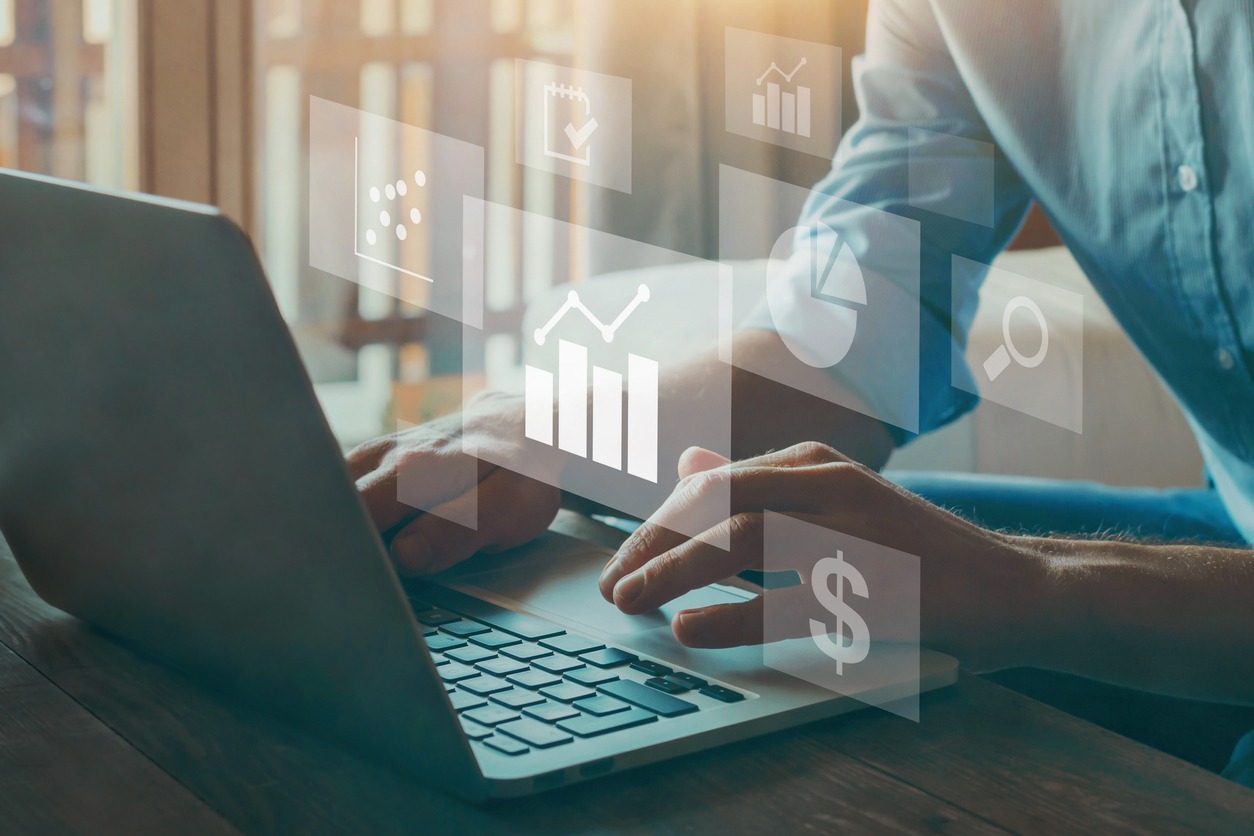business analytics intelligence bi concept, kpi, financial charts
