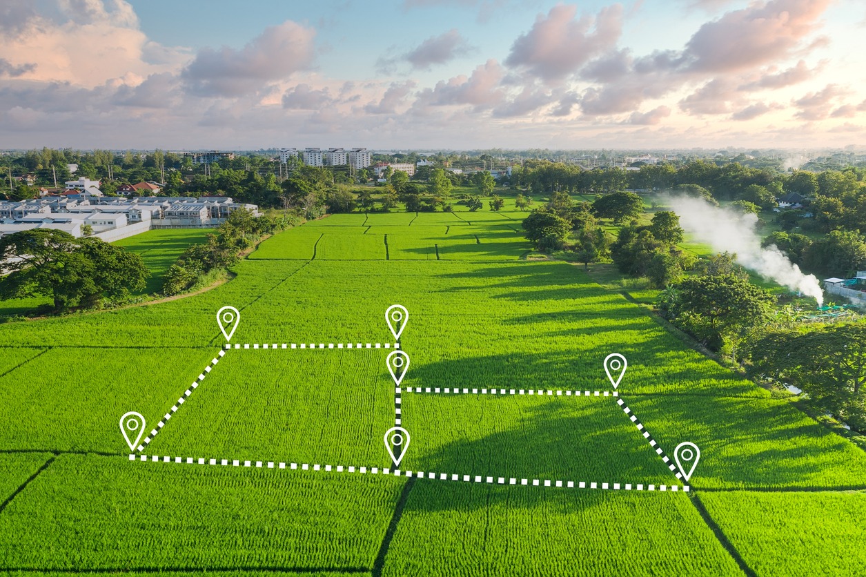 land plot in aerial view for development or investment.