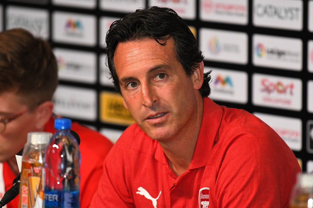 kallang singapore 26jul2018:unai,emery,head,coach,of,arsenal,press,conference,after,icc2018