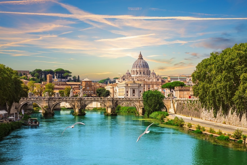 st,peter's,cathedral,over,the,aelian,bridge,,rome,,italy
