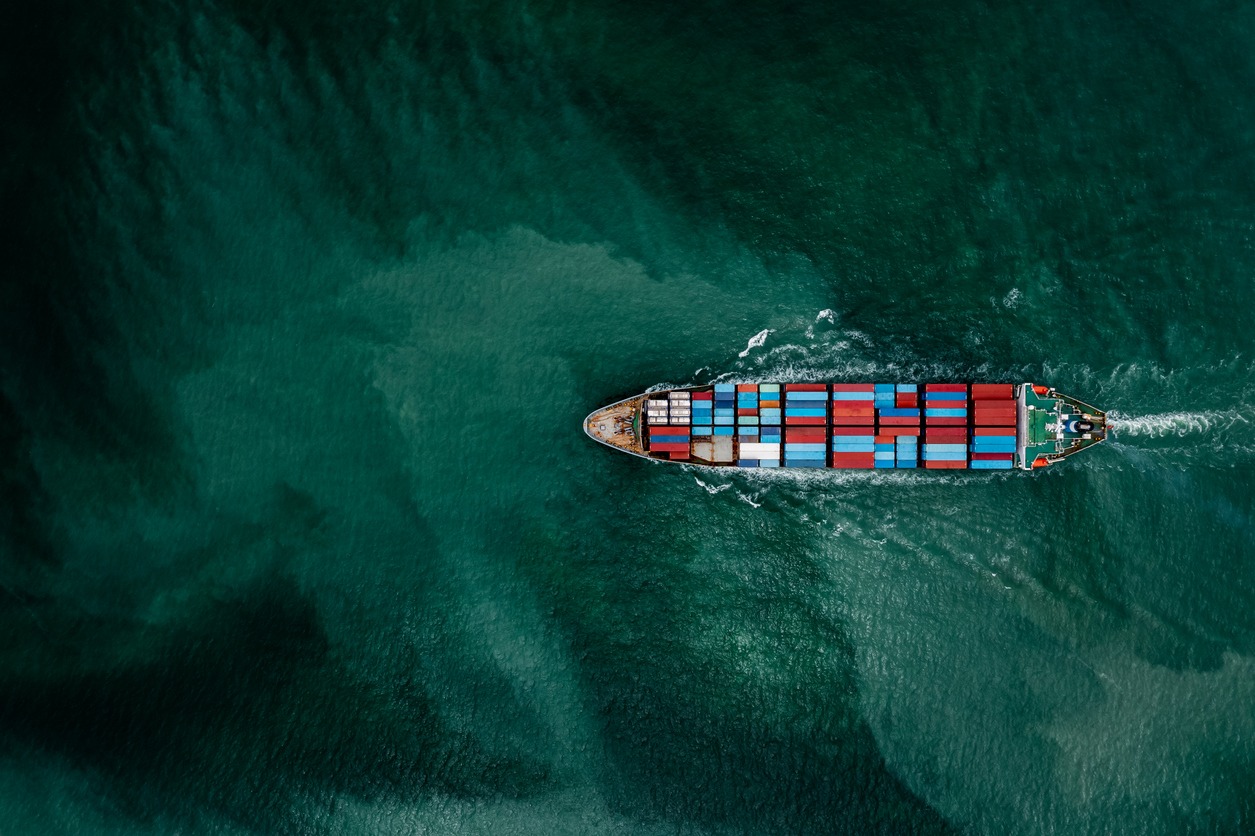 container ship transporting cargo logistic to import export goods internationally around the world, including asia pacific and europe, business and industry service of goods logistic transportation by container ship in sea concept,