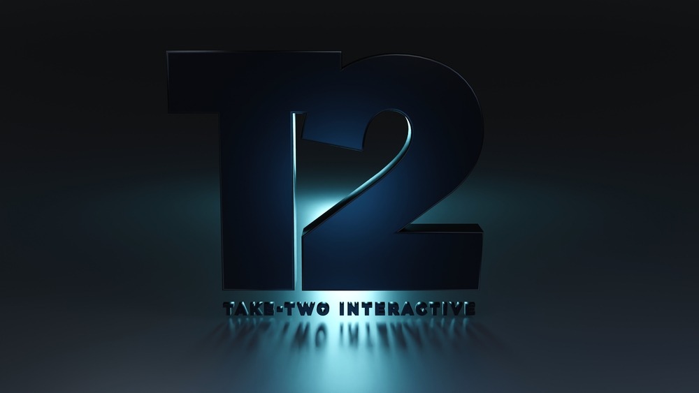 take,two,interactive,logo,front,view,with,metallic,surface.,3d
