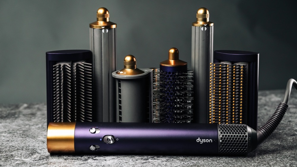 jurmala,,latvia,23.04.2024:,a,purple,dyson,hair,dryer,sits,on