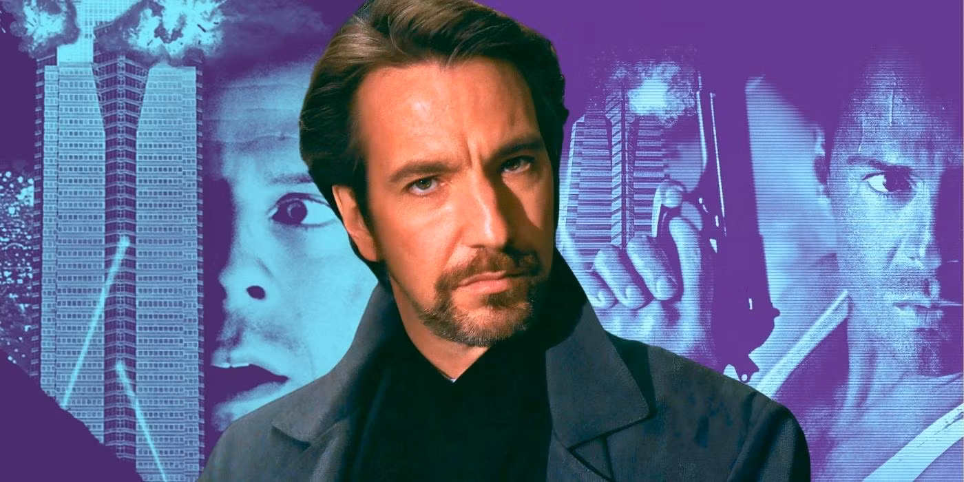 Alan Rickman as Hans Gruber in Die Hard, wearing a suit and exuding a calm, villainous demeanor.
