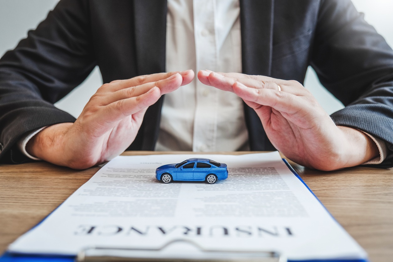 sale agent protection car insurance and collision damage concept