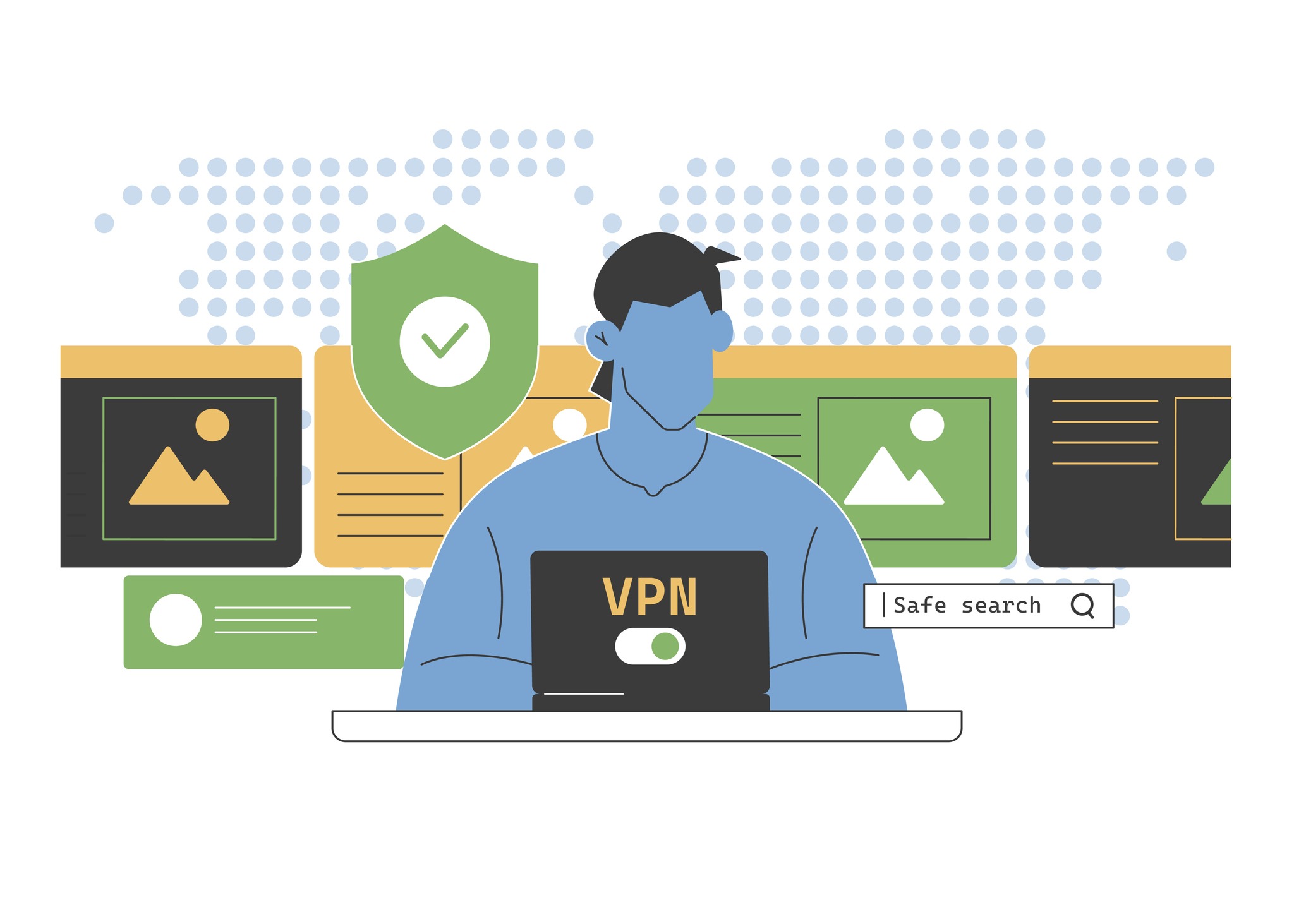 illustration of a man using a laptop with vpn