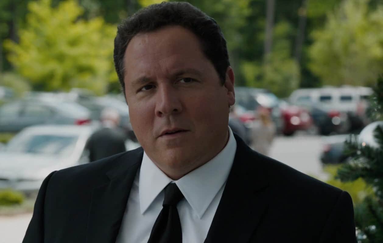 Jon Favreau as Happy Hogan, looking serious in his Marvel character costume.