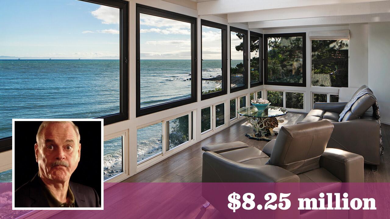 Stunning ocean view visible through large windows inside John Cleese’s former Montecito home.
