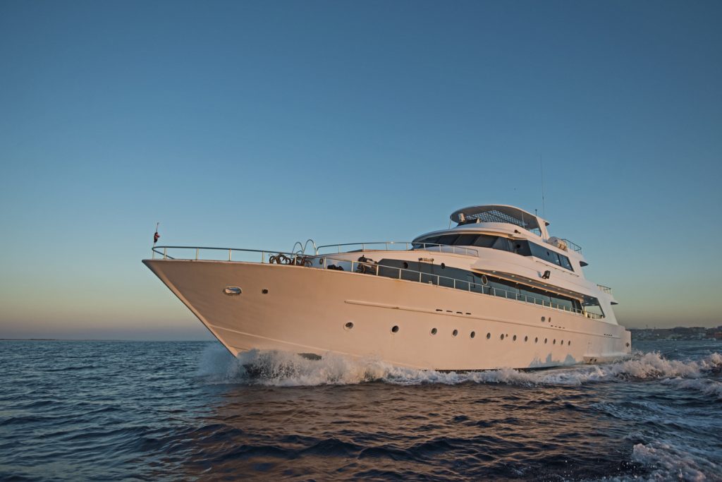 luxury private motor yacht sailing at sea