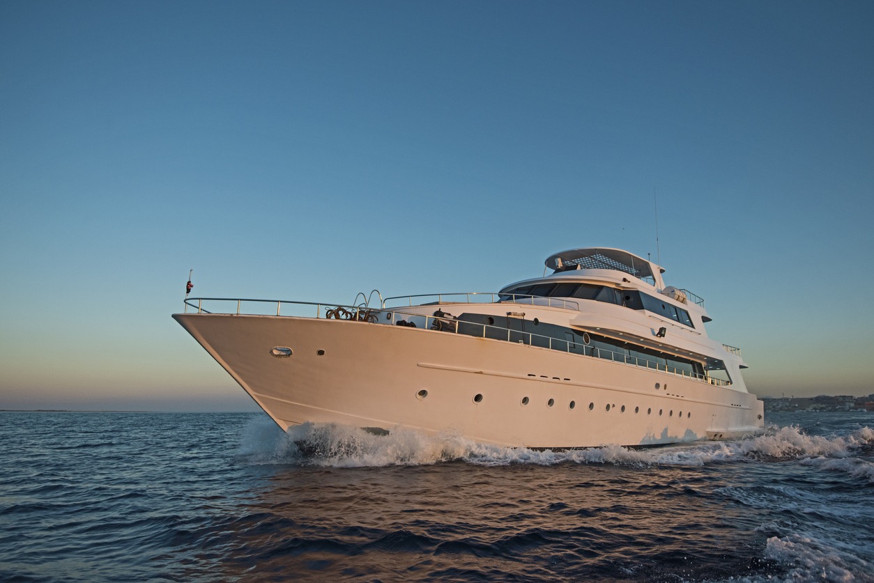 luxury private motor yacht sailing at sea