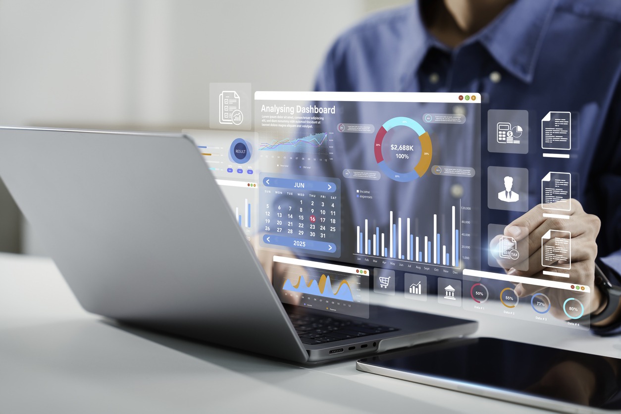 financial audit. financial management. business account tax report , auditor use laptop for document database management and financial data analytics, and accounting record documents online