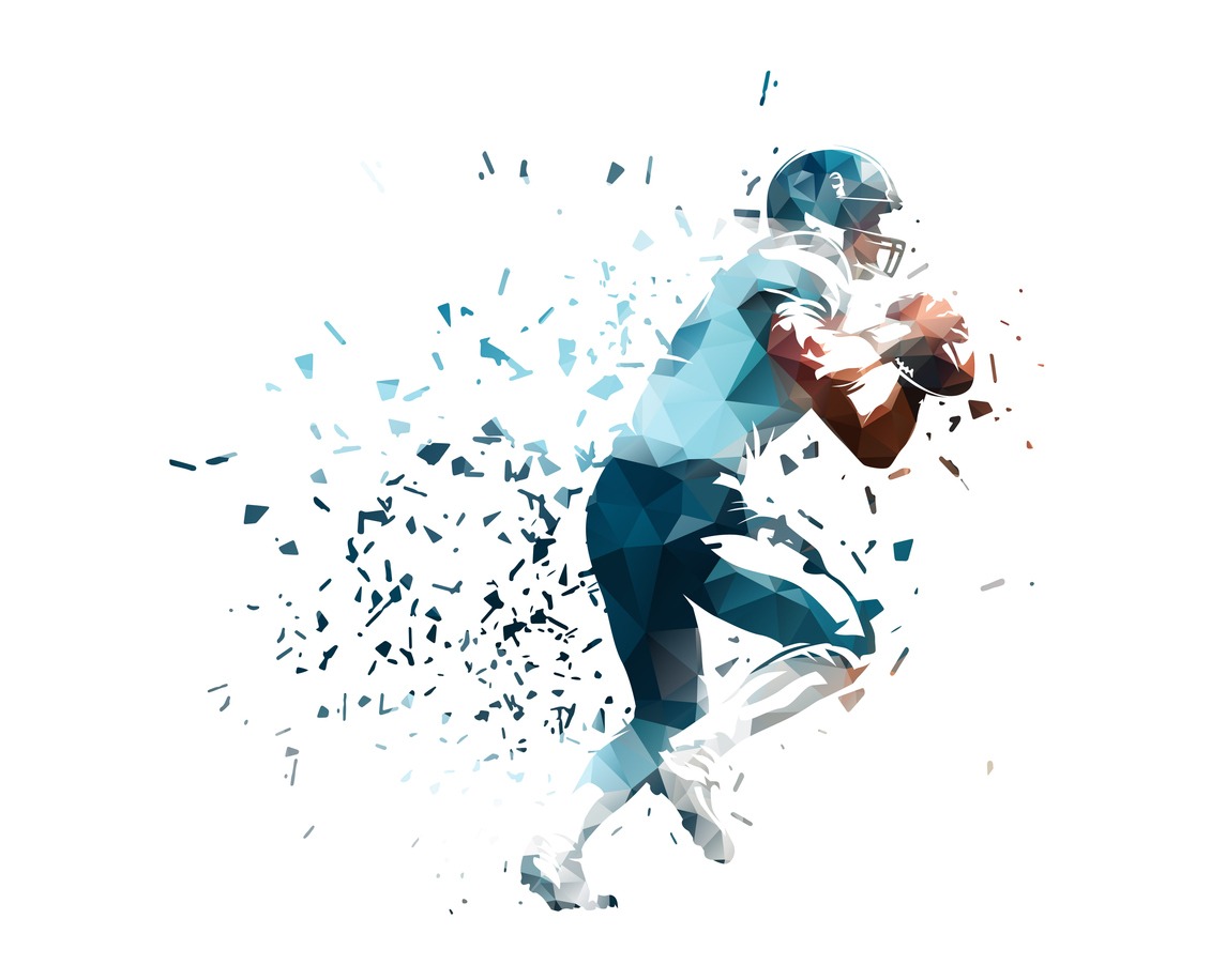 football, american football player, low poly vector illustration. team sports athlete