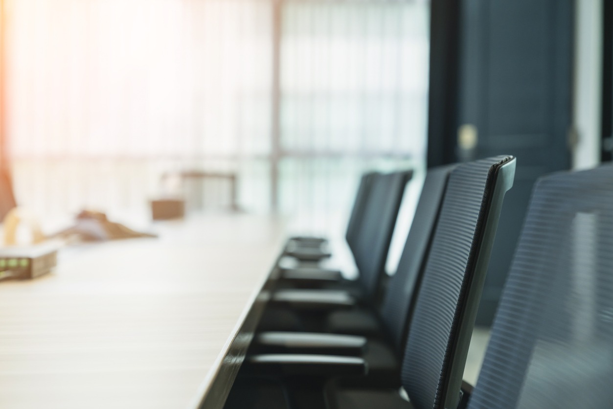 close up modern design chair in conference room with window curtain background free copy space for your creativity ideas text