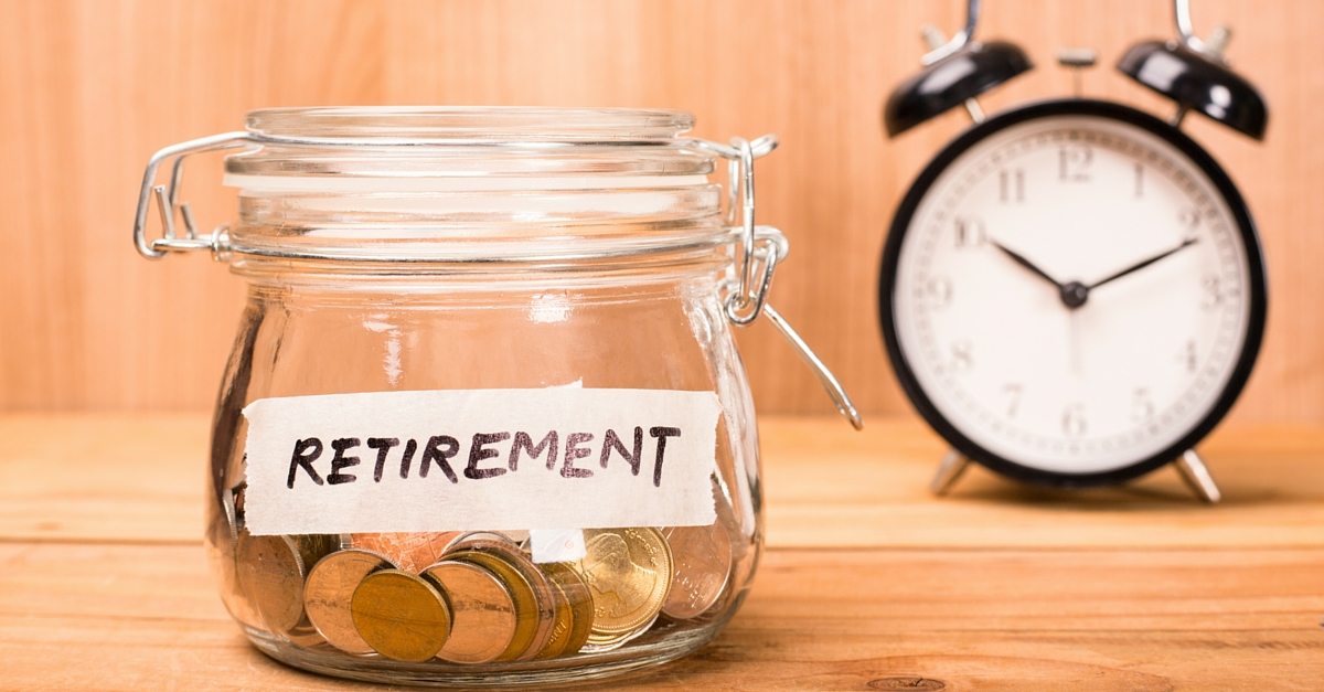 A money jar labeled “Retirement” with a ticking clock behind it, symbolizing the urgency of saving for the future.