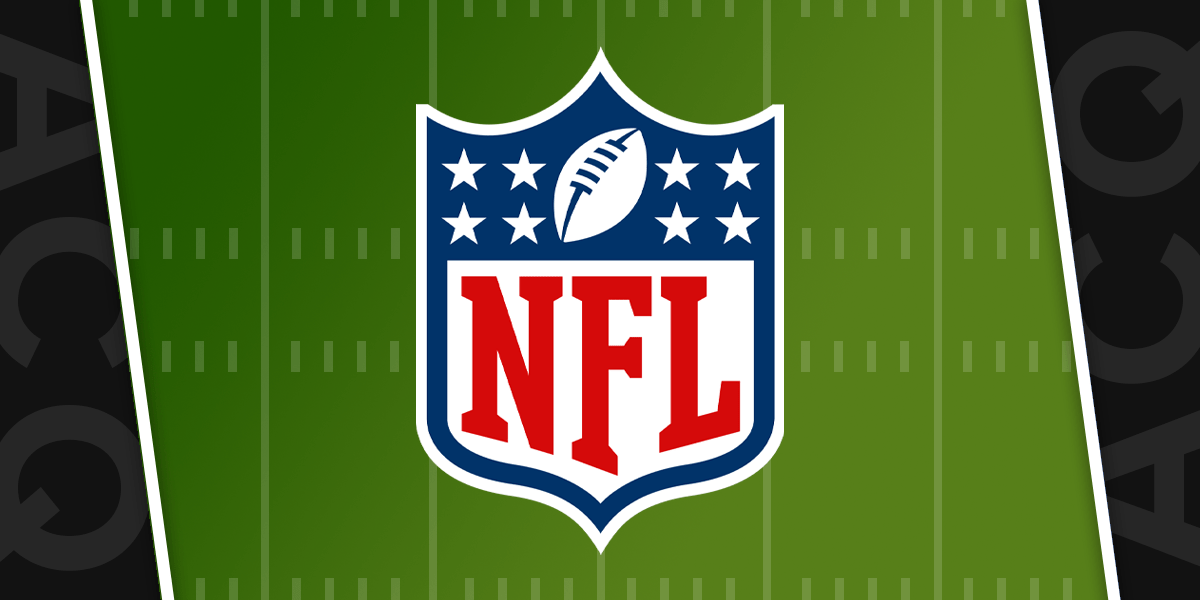 The NFL shield logo displayed prominently over a bright green football field, symbolizing the league’s dominance on and off the field.