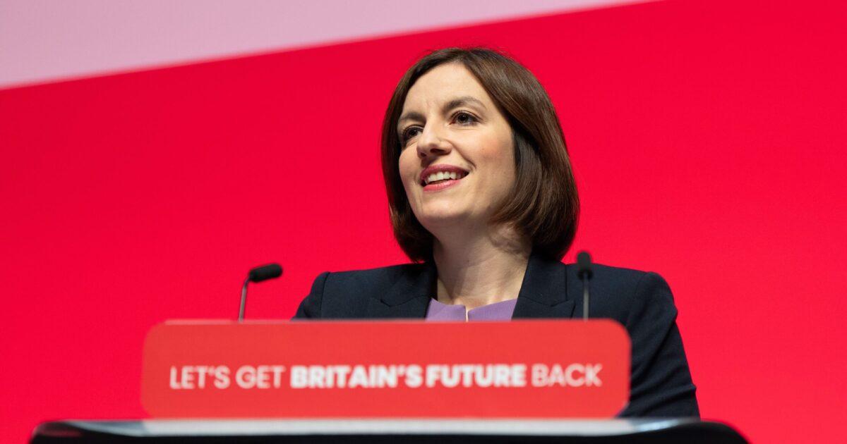 Bridget Phillipson delivering a speech at the Labour Party Conference podium.