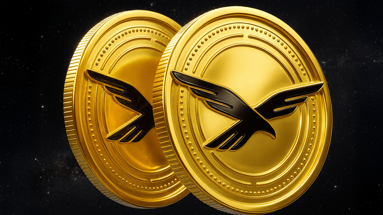 Two WLFI cryptocurrency tokens, representing the Trump family-backed digital asset.